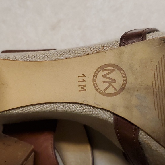 MICHAEL KORS Brown Leather Sandal Platform Wedges 11 - Picture 8 of 9